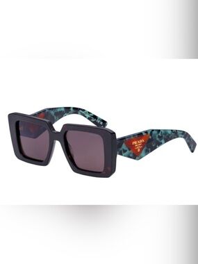 Prada Square Frame Sunglasses with Tortoiseshell Arms and Case